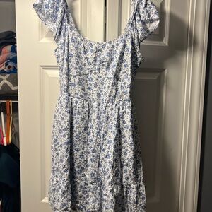 Hollister Blue and White Smocked Dress/Romper